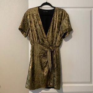 Gold Wrap Mini Dress